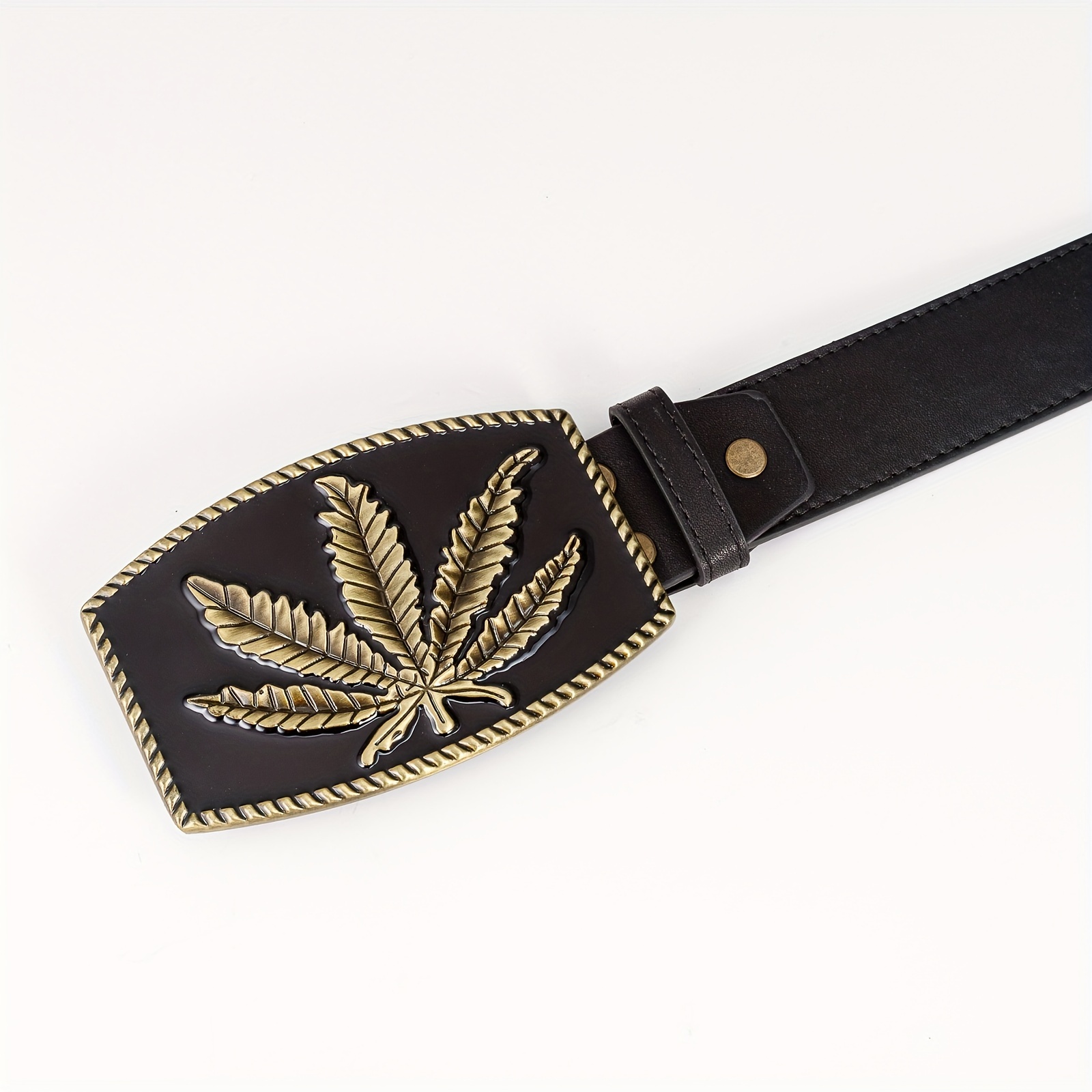 Golden Maple Leaf Square Buckle Leather Belt